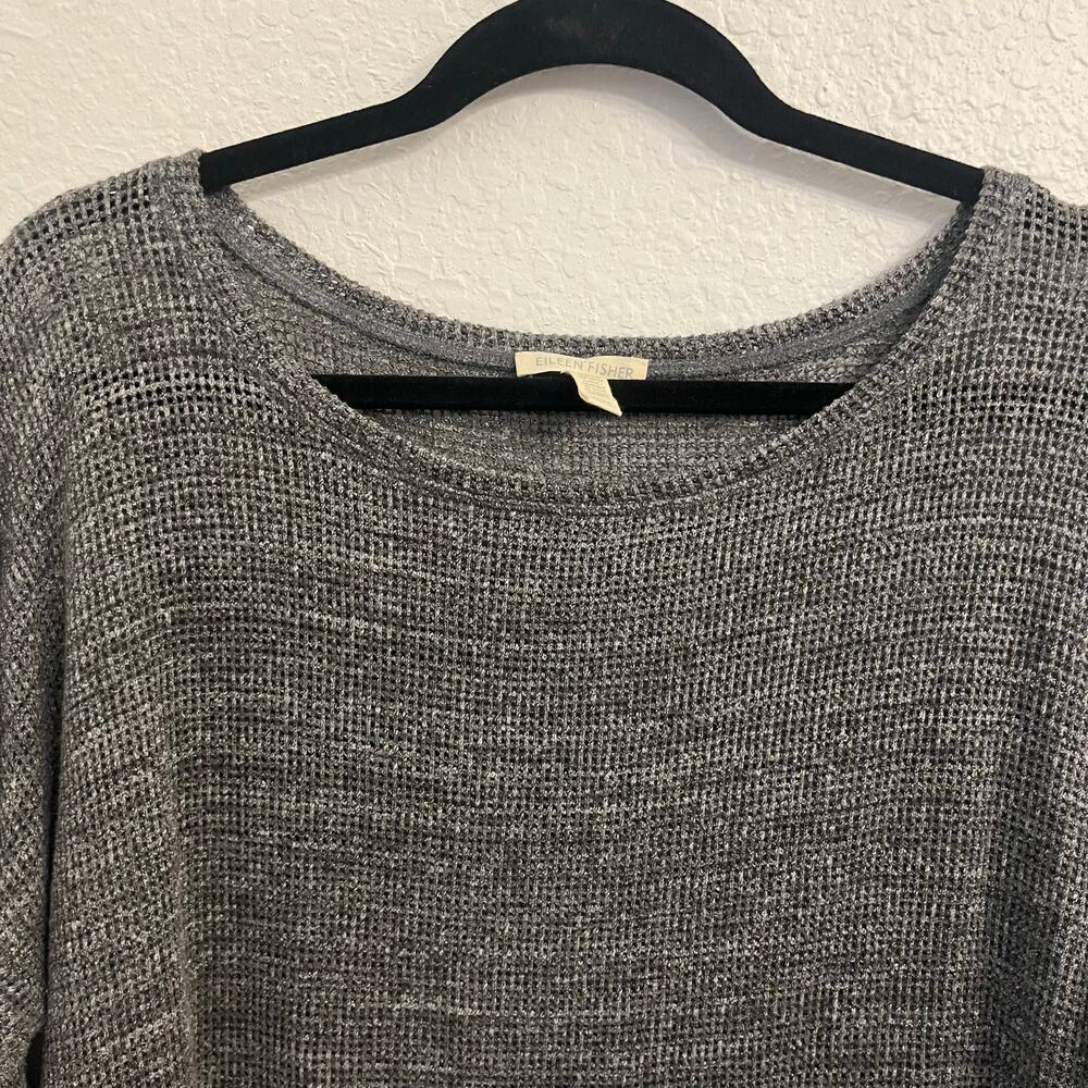 Eileen Fisher Open Knit Asymmetric Sweater M Cotton Melange Mesh Lagenlook Grung - Picture 6 of 11